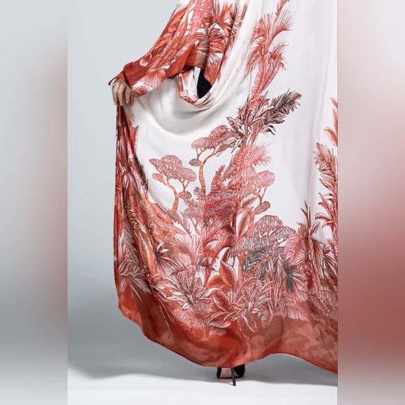 Stunning Kimono w/ Detailed Exotic Japanese Plants & Bonsai Tree Print - Picture 2 of 11